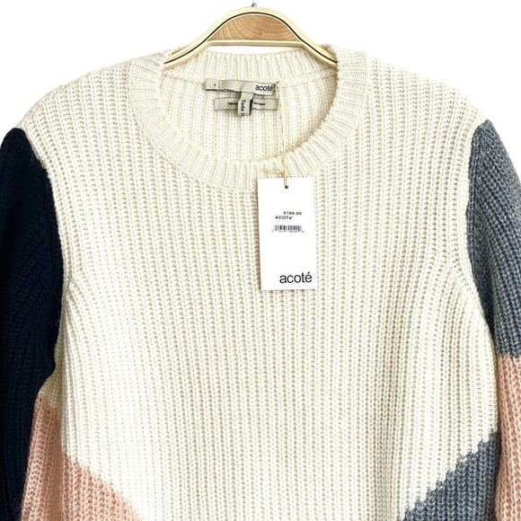 Acoté Ecru Multicolor Colorblock Alpaca Crewneck Pullover Sweater Sz 1 NWT $198 - Picture 7 of 13